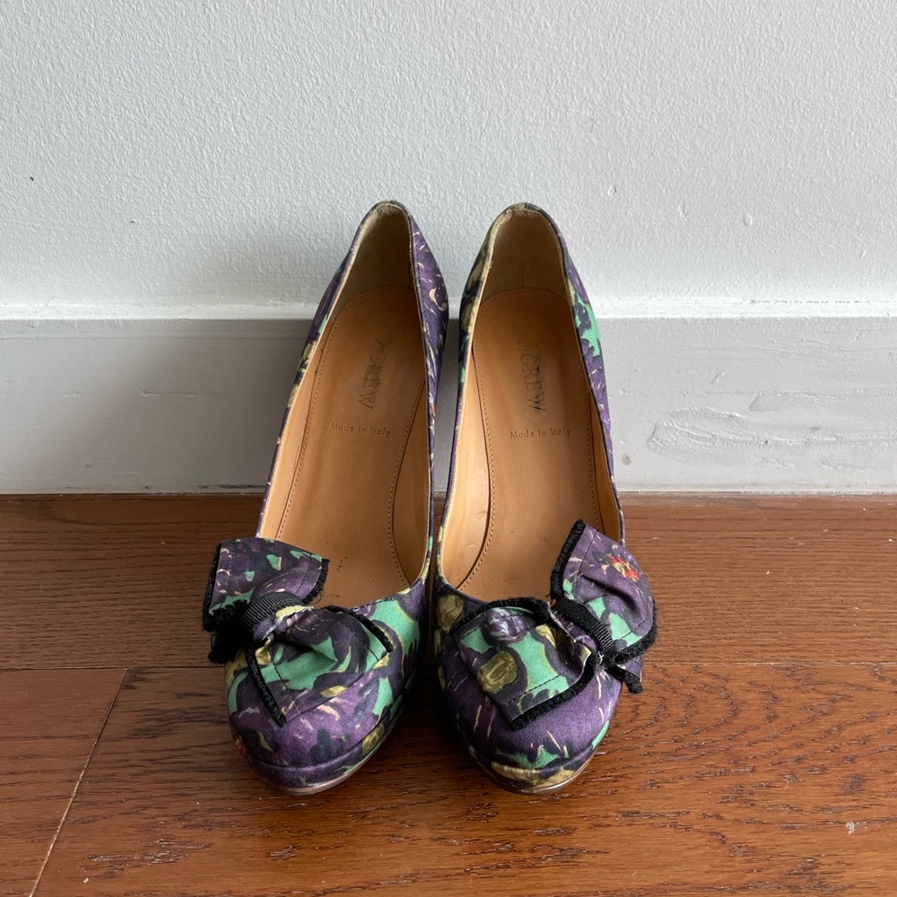 Jcrew floral heels with bow US7